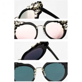 Semi-rimless Ms. Oversized Frame Retro Cat Eye Sunglasses Fashion Design - Leopard Purple - C218EQCA6AE $10.81