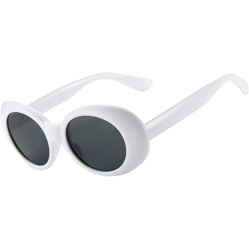 Round Clout Goggles Retro Oval Kurt Cobain Sunglasses Mod Thick Frame - White - C018KSGIHWK $11.66