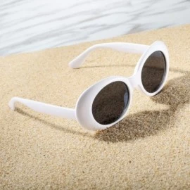 Round Clout Goggles Retro Oval Kurt Cobain Sunglasses Mod Thick Frame - White - C018KSGIHWK $11.66