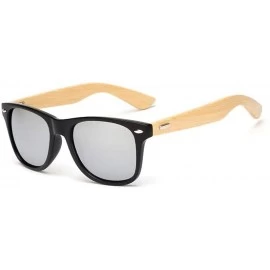 Oversized Retro Bamboo Wood Vintage Sport Fashion Mirror Designer Shades Sunglasses - Matte Black/Mercury - CQ18HD7Q9G7 $9.96