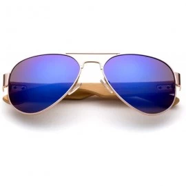 Oversized High Qaulity Real Bamboo Arm Aviator Sunglasses Bamboo Sunglasses for Men & Women - Blue Flash - CB18ELUW6C5 $13.51