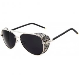 Aviator Unisex STY1506 Cross Detail Side Shield Metal Aviator 52mm Sunglasses - C1-silver+black - CM12EL3BDJF $40.47
