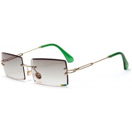 Rimless Rectangle Sunglasses Women Rimless Square Sun Glasses for Women Summer UV400 - Gold With Green - CE18YL325UM $26.30