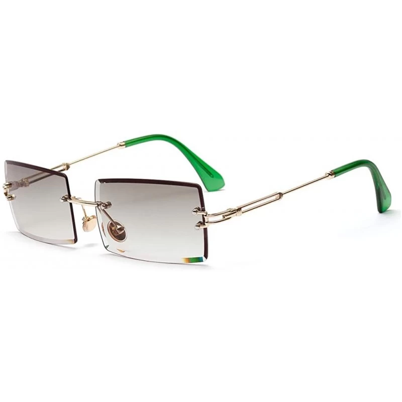 Rimless Rectangle Sunglasses Women Rimless Square Sun Glasses for Women Summer UV400 - Gold With Green - CE18YL325UM $22.32