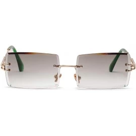 Rimless Rectangle Sunglasses Women Rimless Square Sun Glasses for Women Summer UV400 - Gold With Green - CE18YL325UM $22.32