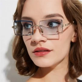 Rimless Rectangle Sunglasses Women Rimless Square Sun Glasses for Women Summer UV400 - Gold With Green - CE18YL325UM $22.32