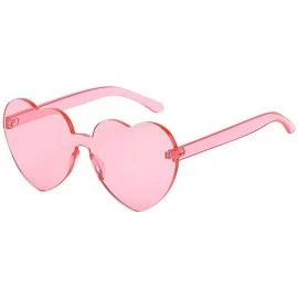 Rimless Love Heart Shaped Sunglasses Women PC Frame Resin Lens Sun Glasses UV400 Sunglasses - Pink - C1199ZXKX43 $16.76