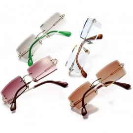 Rimless Rectangle Sunglasses Women Rimless Square Sun Glasses for Women Summer UV400 - Gold With Green - CE18YL325UM $22.32