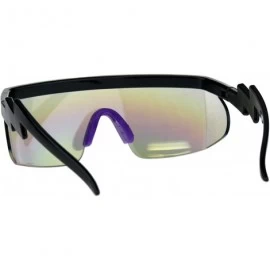 Semi-rimless Flat Top Crooked Bolt Arm Goggle Style Color Mirror Shield 80s Sunglasses - Black Purple - CT18DSU4OA5 $12.02