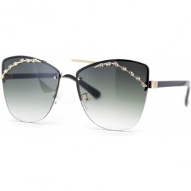 Rimless Womens Rimless Top Brow Trim Rhinestone Cat Eye Sunglasses - Gold Black Green - C918UDL69O3 $25.12