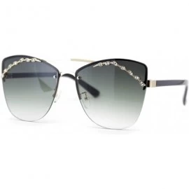 Rimless Womens Rimless Top Brow Trim Rhinestone Cat Eye Sunglasses - Gold Black Green - C918UDL69O3 $23.29