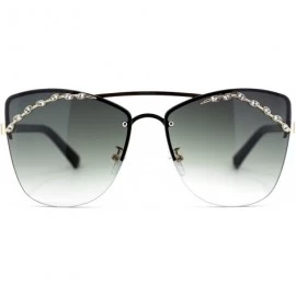 Rimless Womens Rimless Top Brow Trim Rhinestone Cat Eye Sunglasses - Gold Black Green - C918UDL69O3 $12.26