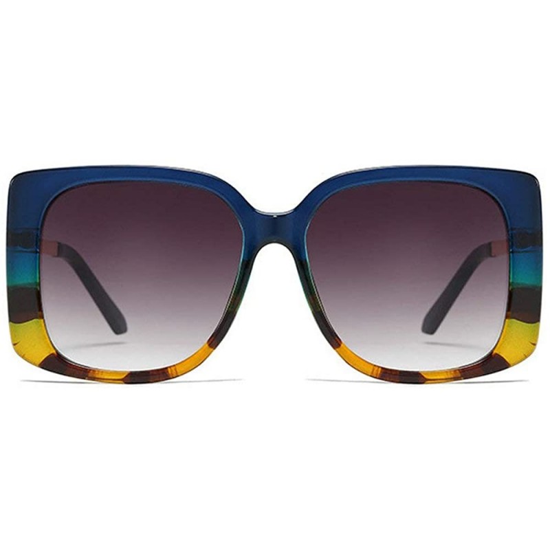 Square Fashion Square Sunglasses Women Retro Brand Designer Mens Goggle Oversized Sun Glasses - Blue&leopard - CN193QD3N7G $1...