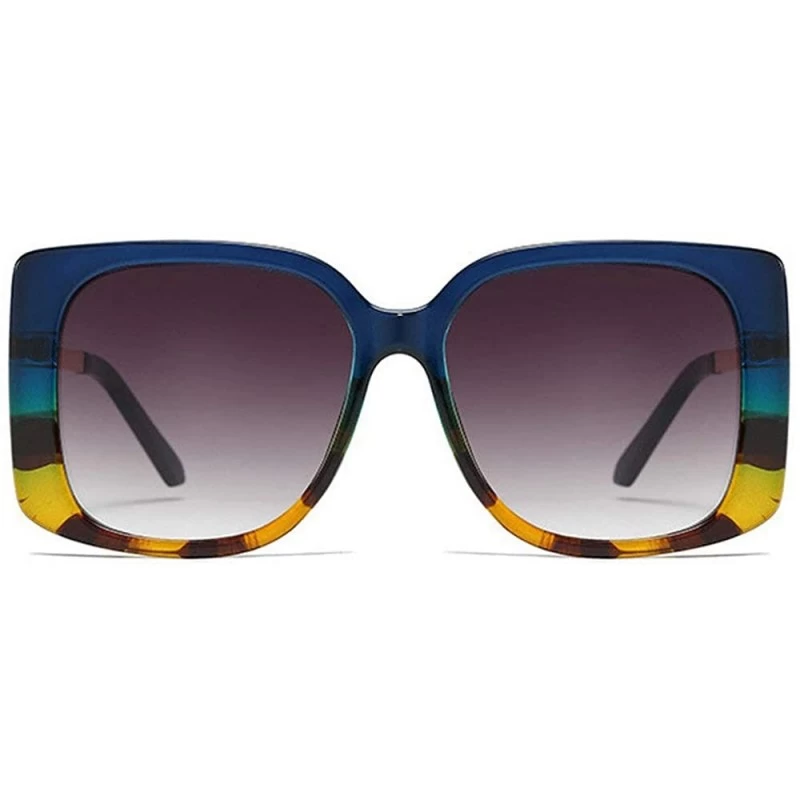 Square Fashion Square Sunglasses Women Retro Brand Designer Mens Goggle Oversized Sun Glasses - Blue&leopard - CN193QD3N7G $1...