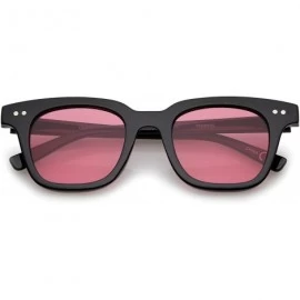 Square Retro Chunky Frame Color Tinted Square Flat Lens Horn Rimmed Sunglasses 47mm - Black / Red - CR12O1ZCRTM $18.47