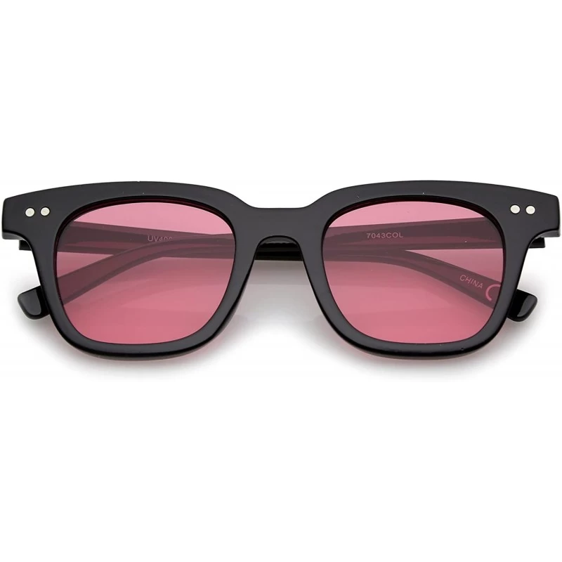 Square Retro Chunky Frame Color Tinted Square Flat Lens Horn Rimmed Sunglasses 47mm - Black / Red - CR12O1ZCRTM $8.60