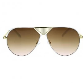 Square Mens Flat Top Luxury Rich Baller Metal Rim Racer Sunglasses - Gold White Brown - CX18SAYKCN9 $10.55