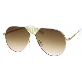 Square Mens Flat Top Luxury Rich Baller Metal Rim Racer Sunglasses - Gold White Brown - CX18SAYKCN9 $10.55