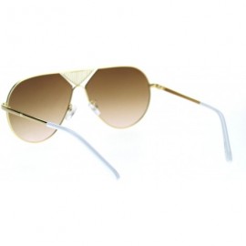 Square Mens Flat Top Luxury Rich Baller Metal Rim Racer Sunglasses - Gold White Brown - CX18SAYKCN9 $10.55