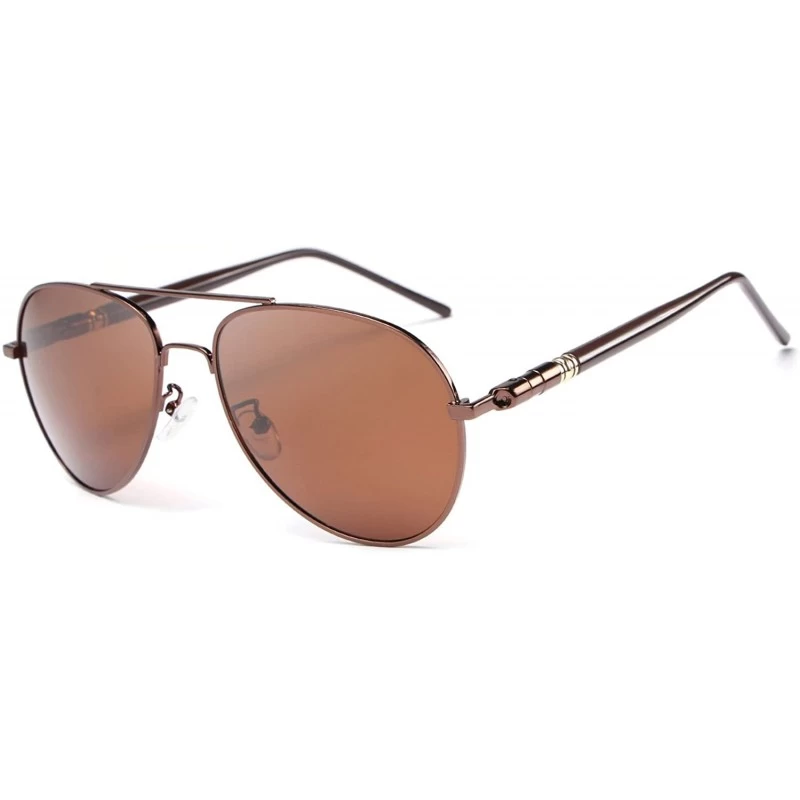 Oval Classic Metal Frame Driving Polarized Aviator Sunglasses for Men and Women - Brown - C112IBWOG73 $27.61