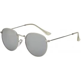 Oval Men Women Vintage Small Oval Metal Frame Sunglasses Mirrored Lens Shades - Silver - CA18IGU9D9X $8.47