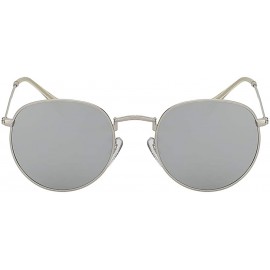 Oval Men Women Vintage Small Oval Metal Frame Sunglasses Mirrored Lens Shades - Silver - CA18IGU9D9X $8.47