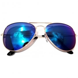Aviator Classic Aviator Full Mirror Lens Sunglasses Metal Frame Gold Color Men Women - Blue_ Green - CX11ME3DAM7 $18.40