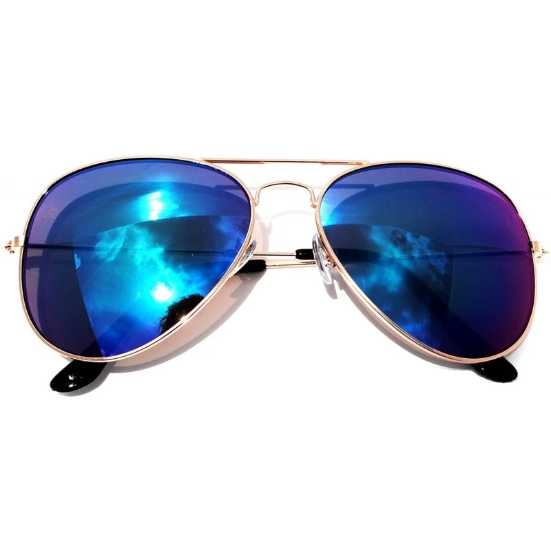Aviator Classic Aviator Full Mirror Lens Sunglasses Metal Frame Gold Color Men Women - Blue_ Green - CX11ME3DAM7 $8.32