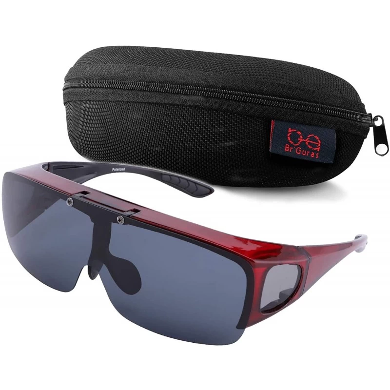 Wrap Fit Over Polarized Sunglasses Flip Up Lens for Men and Women - Red - CU199ANYT5T $23.54