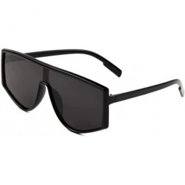Shield Flat Top Straight Edge One Piece Lens Shield Sunglasses - Black - CQ197QL80T5 $11.29