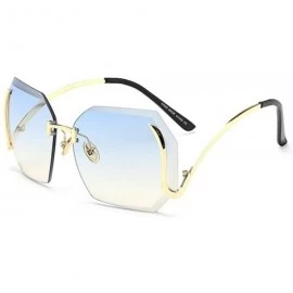 Oversized Unique Design Rimless Geometric Sunglasses Clear and Color With Box - Gold-blue - CC17YEMUI3D $15.57