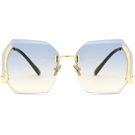 Oversized Unique Design Rimless Geometric Sunglasses Clear and Color With Box - Gold-blue - CC17YEMUI3D $15.57