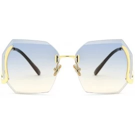 Oversized Unique Design Rimless Geometric Sunglasses Clear and Color With Box - Gold-blue - CC17YEMUI3D $15.57