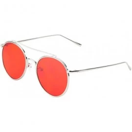 Round Flat Color Lens Flat Top Bar Round Sunglasses - Red - C519085MLT9 $26.35