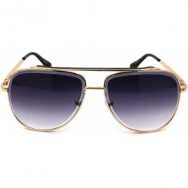 Oversized Mafia Classic Retro Double Bridge Beveled Lens Officer Sunglasses - Gold Smoke - CG190QZQGAN $12.93