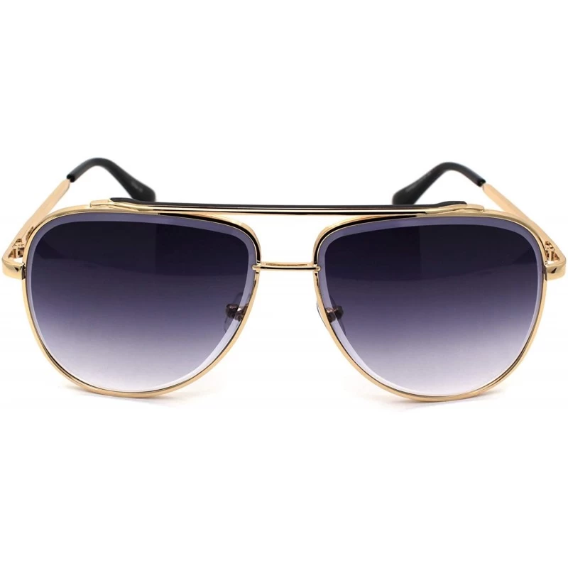 Oversized Mafia Classic Retro Double Bridge Beveled Lens Officer Sunglasses - Gold Smoke - CG190QZQGAN $12.93
