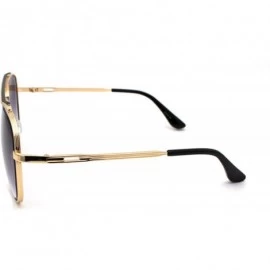 Oversized Mafia Classic Retro Double Bridge Beveled Lens Officer Sunglasses - Gold Smoke - CG190QZQGAN $12.93