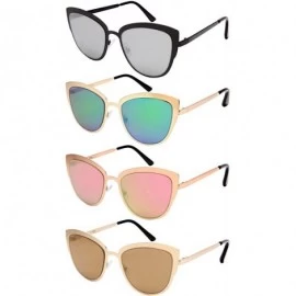 Cat Eye Classic Vintage Cat Eye Sunglasses with Flat Mirrored Lenses 3113-FLREV - Matte Rose Gold - CH183S4N9ZO $9.79