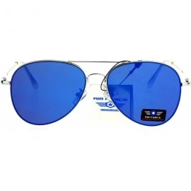 Aviator Air Force Aviator Sunglasses Unisex Spring Hinge Metal Frame Mirror Lens - Silver (Blue Mirror) - CU1853K6CN3 $9.67