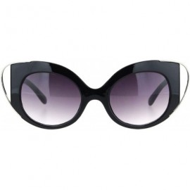 Cat Eye Womens Retro Mod Metal Wire Horn Cat Eye Fashion Sunglasses Black Silver Smoke - CI18NQG8O7H $11.03