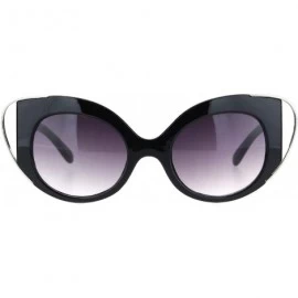 Cat Eye Womens Retro Mod Metal Wire Horn Cat Eye Fashion Sunglasses Black Silver Smoke - CI18NQG8O7H $18.13