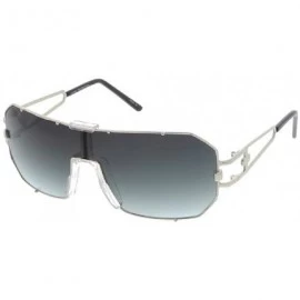 Square Gazelle Hustler Flat Top Oversized Luxury Shield Aviator Sunglasses - Silver & Black Frame - CQ1857UD3G0 $22.88