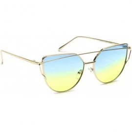 Cat Eye Sunglasses Cat Eye Fashion Mirror or Transparent Lens Love Punch Style - Medium Blue/Yellow Transparent - CF18EY9XL4M...