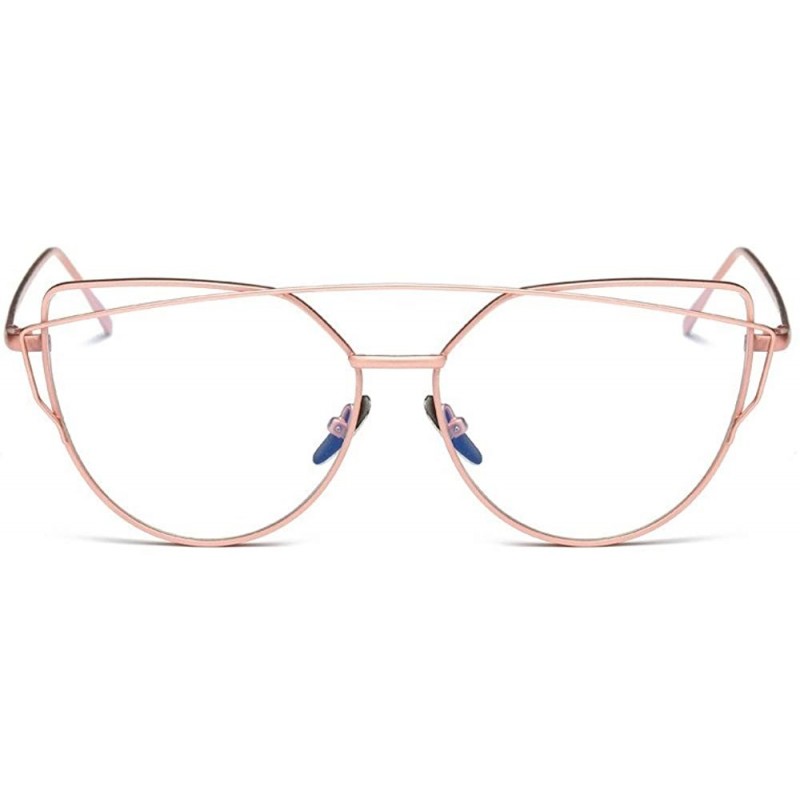 Cat Eye Women Twin-Beams Sunglasses Classic Metal Frame Fashion Mirror Sunglasses Cat Eye Glasses - Pink - C018SD2LI3N $8.83