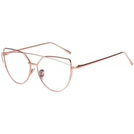Cat Eye Women Twin-Beams Sunglasses Classic Metal Frame Fashion Mirror Sunglasses Cat Eye Glasses - Pink - C018SD2LI3N $8.83