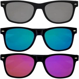 Sport Women's Men's Sunglasses Flat Mirrored Reflective Colored Lens - Flat_3_pairs_sil_blu_grn_purp - CW186AH76UD $19.40