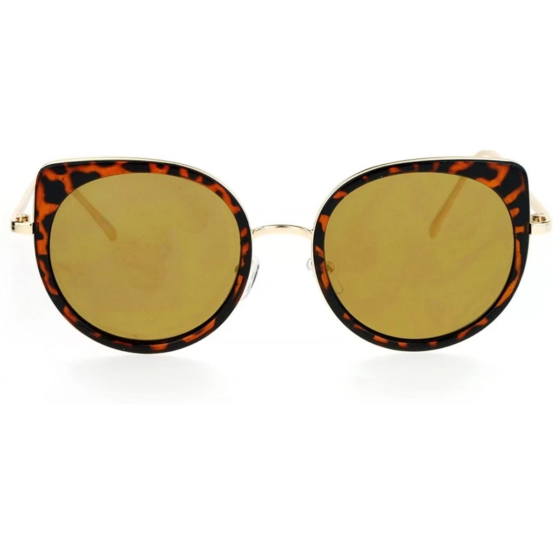 Cat Eye Flat Color Mirrored Round Cat Eye Womens Retro Sunglasses - Tortoise Gold - C112NUO36YP $15.65