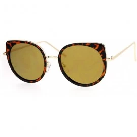 Cat Eye Flat Color Mirrored Round Cat Eye Womens Retro Sunglasses - Tortoise Gold - C112NUO36YP $15.65