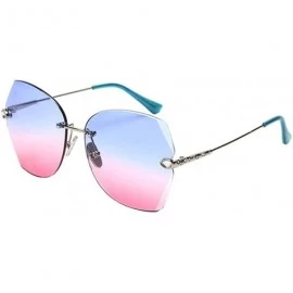 Oval Sunglasses For Women Oversized Rimless Diamond Cutting Colorful Lens Fashion - Blue Pink Lens - C618TOR2ZMD $44.06