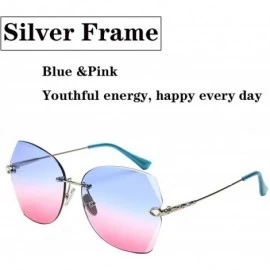 Oval Sunglasses For Women Oversized Rimless Diamond Cutting Colorful Lens Fashion - Blue Pink Lens - C618TOR2ZMD $22.91